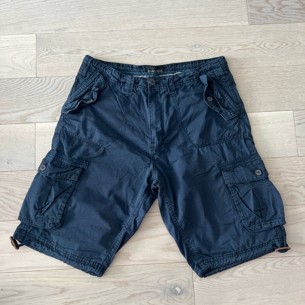 Brave Soul Men’s Navy Cargo Shorts Size M | Casual Utility Summer Shorts